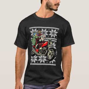 Santa On Motorcycle Funny Ugly Christmas Gift T-Shirt