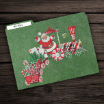 Santa on Peppermint Candy Train Letters Green File Folder<br><div class="desc">This set of three file folders are dark green with Santa Claus riding a red and white peppermint candy train carrying letters to Santa,  candy canes and holly leaves.  Train engine has the text Noel.</div>