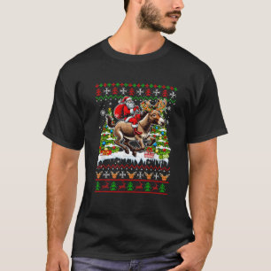Santa On Reindeer Donkey Running Christmas Farmer  T-Shirt