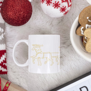 Santa on Reindeer Sled Christmas Hot Cocoa Milk Two-Tone Coffee Mug