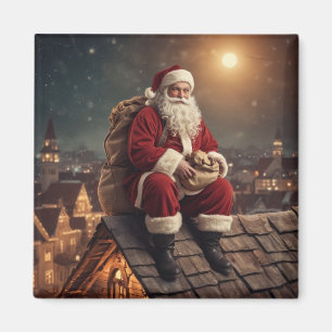 Santa on Rooftop Magnet