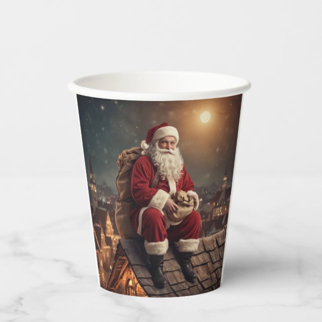 Santa on Rooftop Paper Cups (Front)