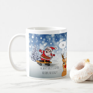 Santa on skateboard funny reindeer sleigh winter c coffee mug