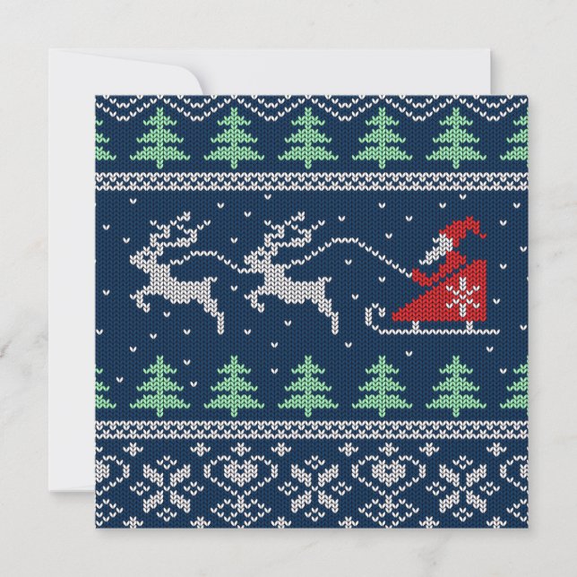 Santa On Sleigh Knitted Pattern Holiday Card (Front)