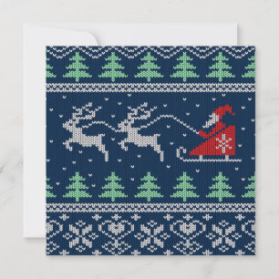 Santa On Sleigh Knitted Pattern Holiday Card