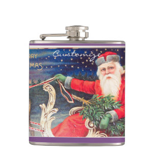 Santa on sleigh Thunder_Cove vintage Hip Flask