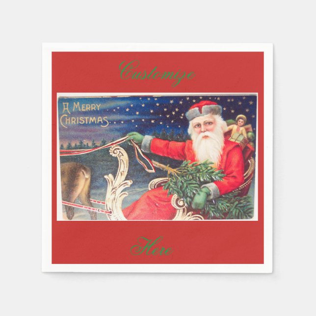 Santa on sleigh Thunder_Cove vintage Napkin (Front)