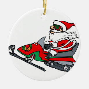 santa on snowmobile ceramic tree decoration