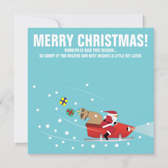 Santa on snowmobile funny illustration holiday card (Front)
