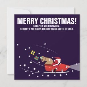 Santa on snowmobile funny night illustration holiday card