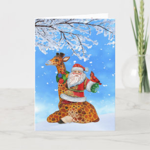 Santa on the Giraffe Christmas Holiday Card
