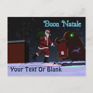 Santa On The Roof - Buon Natale Holiday Postcard