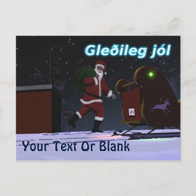 Santa On The Roof - Gleðileg jól Holiday Postcard (Front)