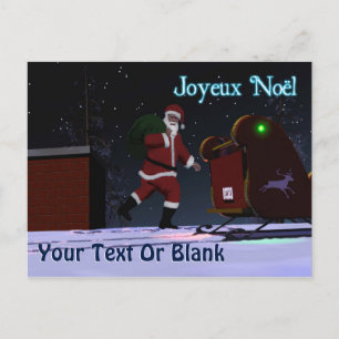 Santa On The Roof - Joyeux Noёl Holiday Postcard