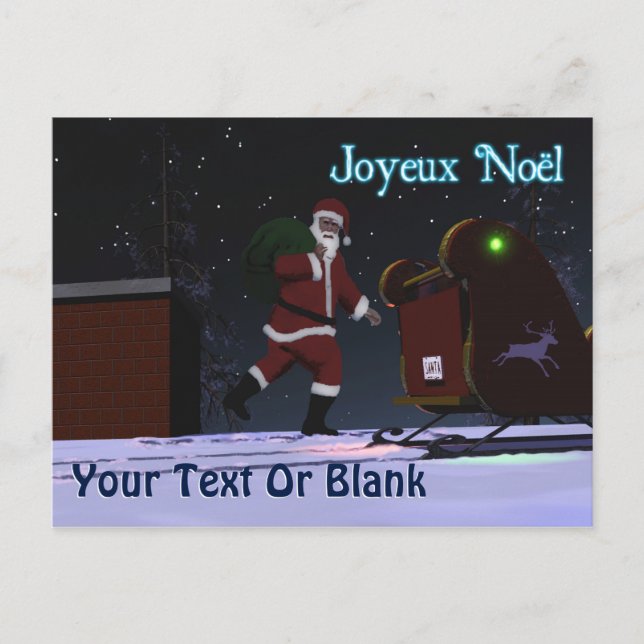 Santa On The Roof - Joyeux Noёl Holiday Postcard (Front)