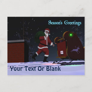 Santa On The Roof - Season's Greetings Holiday Postcard