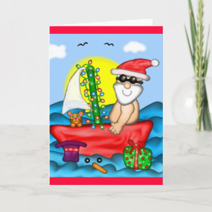 Santa on Vacation with Snow Buddy Holiday Card