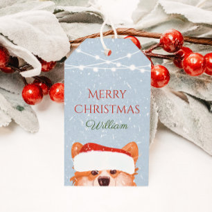  Santa Orange Corgi Kraft Texture Christmas Gift T Tags