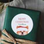 Santa Orange Corgi Merry Christmas Personalised  Classic Round Sticker<br><div class="desc">Cute orange corgi illustration Merry Christmas- customisable name stickers 
Merry Christmas!</div>