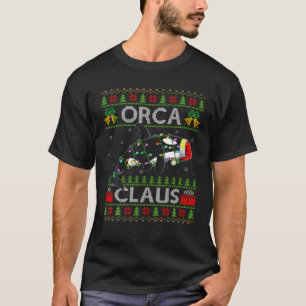 Santa Orca Fish Xmas Lighting Ugly Orca Christmas T-Shirt