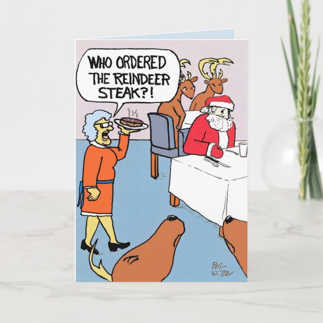 Santa orders a reindeer steak. card (Front)