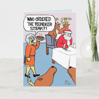 Santa orders a reindeer steak. card