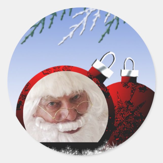 Santa Ornament Photo Template Christmas Stickers (Front)