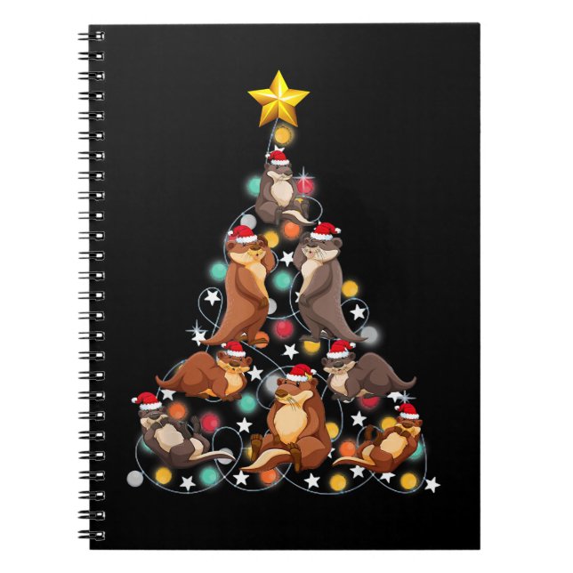 Santa Otters Christmas Tree Funny Otter Christmas Notebook (Front)