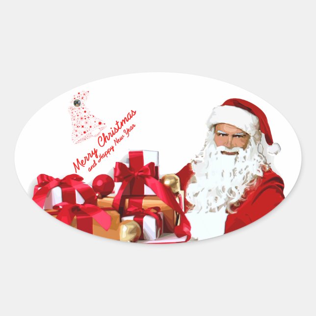 Santa Oval Stickers, Glossy Sticker (Front)