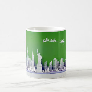 Santa Over New York City Christmas Green Mug