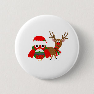 Santa Owl and 6 Cm Round Badge