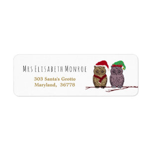 Santa Owl and Elf Owl Return Address Label