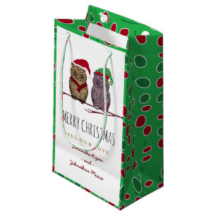 Santa Owl and Elf Owl Small Gift Bag