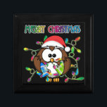 Santa owl & Christmas lights Gift Box<br><div class="desc">Sweet,  funny and custmizable  Santa owl tangled in rainbow Christmas lights.</div>