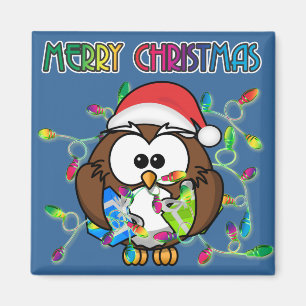 Santa owl & Christmas lights Magnet