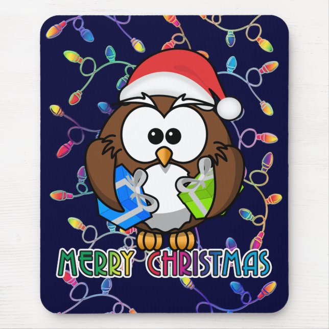 Santa owl & Christmas lights Mouse Pad (Front)
