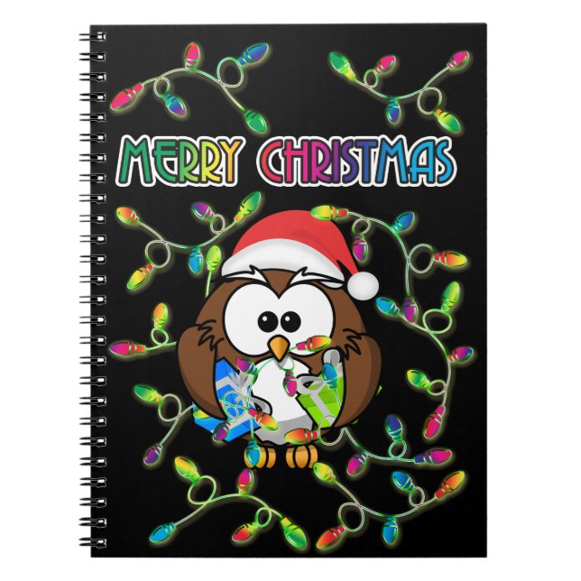 Santa owl & Christmas lights Notebook (Front)