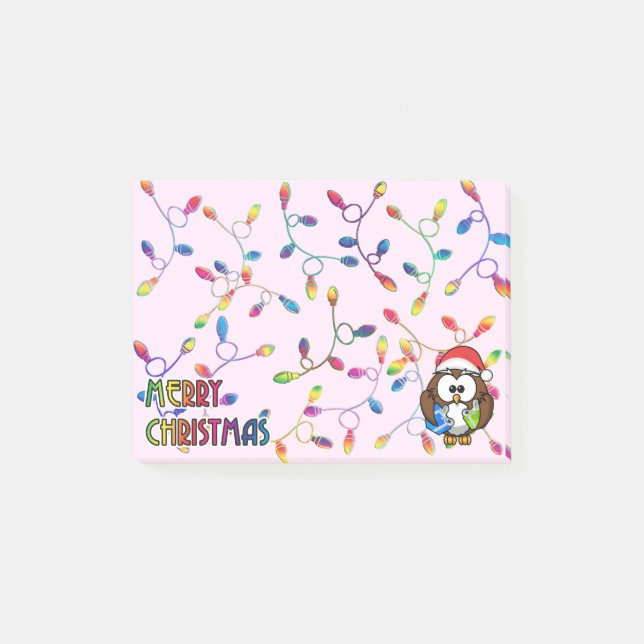 Santa owl & Christmas lights Post-it Notes (Front)