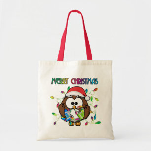 Santa owl & Christmas lights Tote Bag