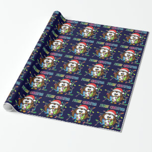 Santa owl & Christmas lights Wrapping Paper