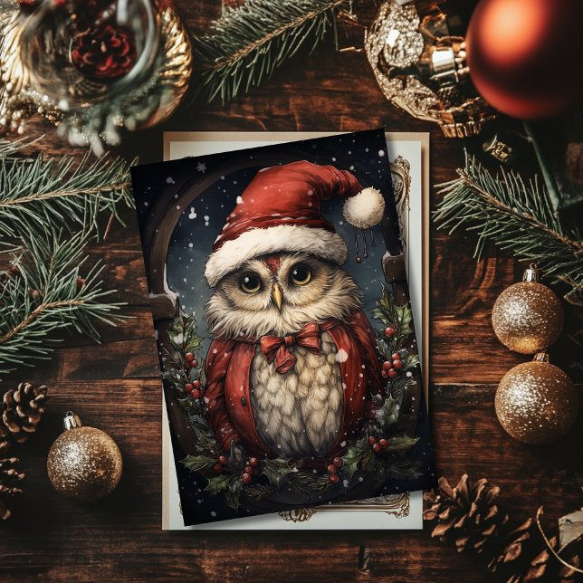 Santa Owl Flat Holiday Card (Creator Uploaded)