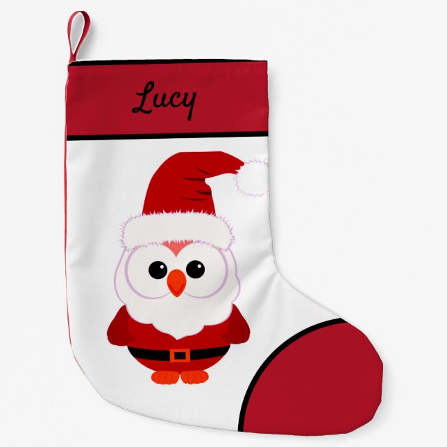 Santa owl small christmas stocking (Front)
