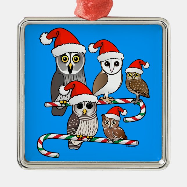 Santa Owls Metal Tree Decoration (Front)