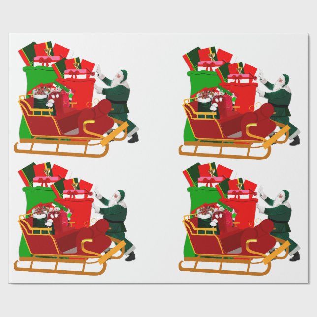Santa Packing His Sleigh Wrapping Paper (Flat)