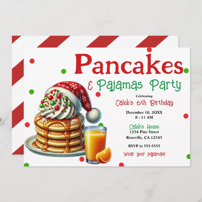 Santa Pancakes & Pyjamas Christmas PJ's Party  Invitation (Front/Back)