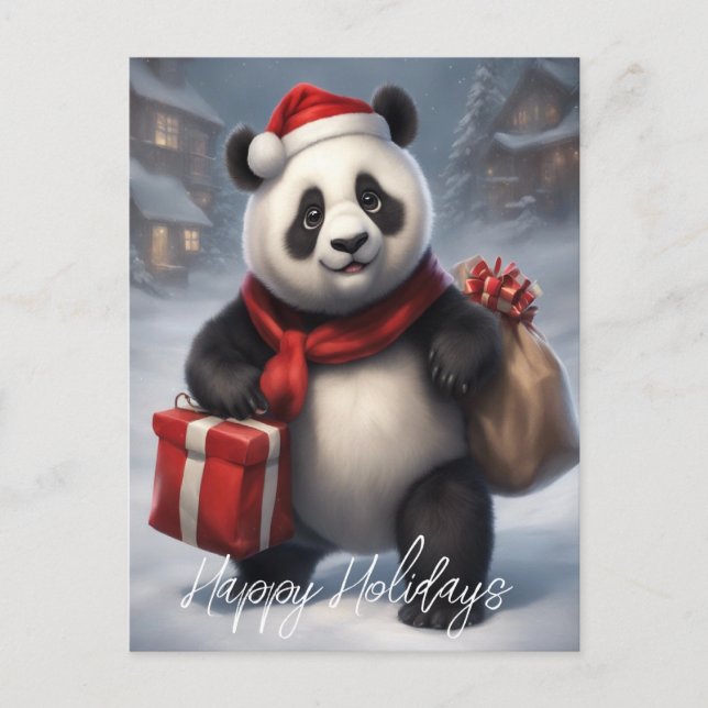Santa Panda Bear Holiday Postcard (Front)