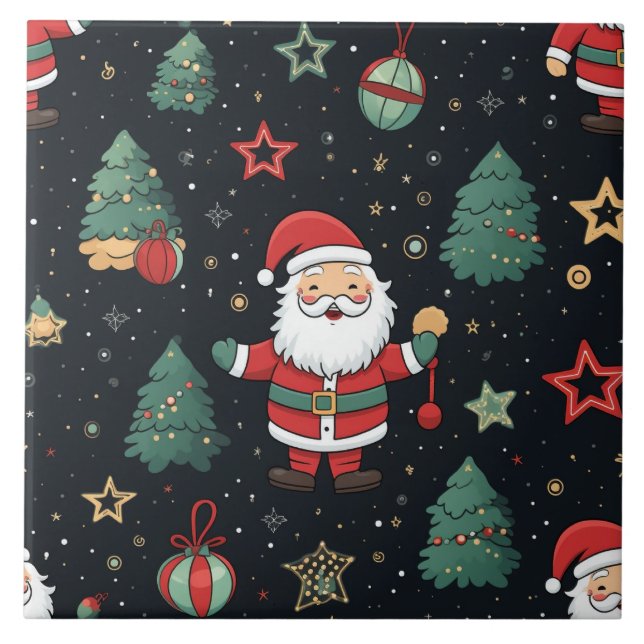 Santa pattern - Ho! Ho! Ho! Ceramic Tile (Front)