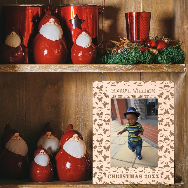 Santa Pattern | Merry Christmas Kids Photo Etched Frames (In Situ)
