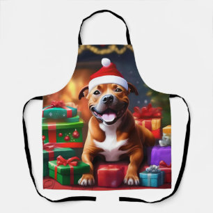 "Santa Paws: A Staffy’s Festive Surprise" Apron