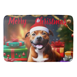 "Santa Paws: A Staffy’s Festive Surprise" Bath Mat
